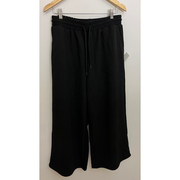 Black Ribbed Wide Leg Lounge Pants Size XL - Picture 1 of 3